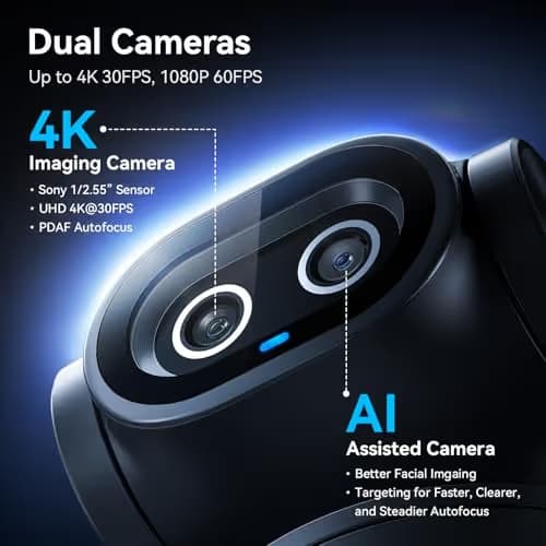EMEET PIXY Dual-Camera AI-Powered PTZ Camera 4K, AI Tracking, PDAF&AI Autofocus 0.2s, 1/2.55'' Sony Sensor, 3 Mics, Presets, Gesture Control, 4K Webcam for Streaming and OBS/Twitch/Switch 2 Compatible image
