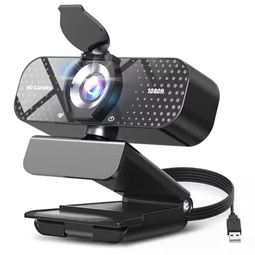 TRAUSI 1080P Full HD Webcam with Noise-Canceling Mic, Auto Light Correction, Privacy Cover, Wide-Angle Lens, Plug & Play USB Camera for Laptops, Desktops, PCs, Macs, Zoom, Skype, Teams and Streaming main image