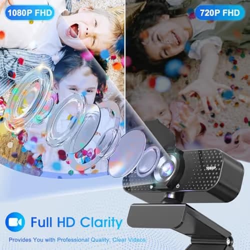 TRAUSI 1080P Full HD Webcam with Noise-Canceling Mic, Auto Light Correction, Privacy Cover, Wide-Angle Lens, Plug & Play USB Camera for Laptops, Desktops, PCs, Macs, Zoom, Skype, Teams and Streaming image