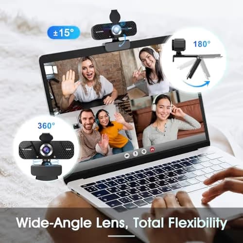 TRAUSI 1080P Full HD Webcam with Noise-Canceling Mic, Auto Light Correction, Privacy Cover, Wide-Angle Lens, Plug & Play USB Camera for Laptops, Desktops, PCs, Macs, Zoom, Skype, Teams and Streaming image