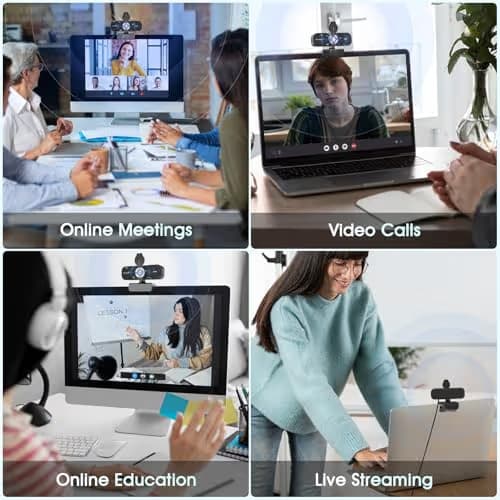 TRAUSI 1080P Full HD Webcam with Noise-Canceling Mic, Auto Light Correction, Privacy Cover, Wide-Angle Lens, Plug & Play USB Camera for Laptops, Desktops, PCs, Macs, Zoom, Skype, Teams and Streaming image