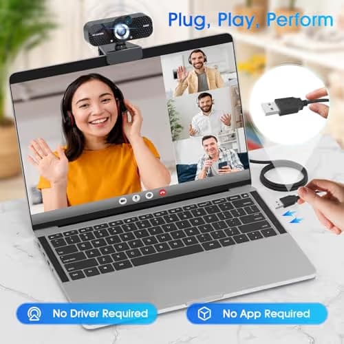 TRAUSI 1080P Full HD Webcam with Noise-Canceling Mic, Auto Light Correction, Privacy Cover, Wide-Angle Lens, Plug & Play USB Camera for Laptops, Desktops, PCs, Macs, Zoom, Skype, Teams and Streaming image