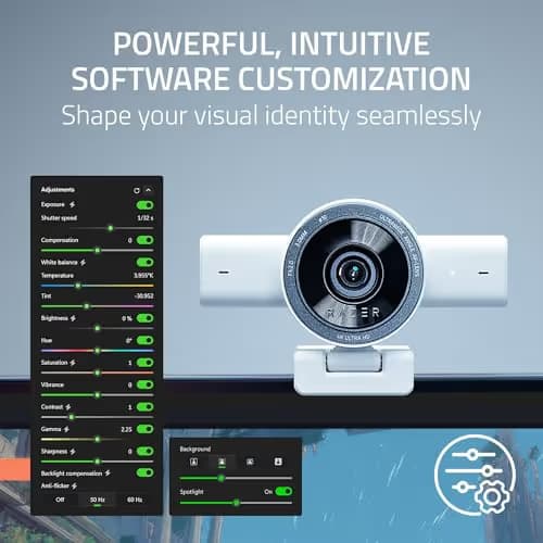 Razer Kiyo V2 Streaming Webcam: 4K 30 FPS, 1080p 60 FPS - AI Powered Auto-Framing - Built-in Microphone - Ultrawide Angle Lens - Privacy Cover - Works with OBS, Xsplit, Discord, Zoom, Teams - White image