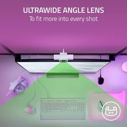 Razer Kiyo V2 Streaming Webcam: 4K 30 FPS, 1080p 60 FPS - AI Powered Auto-Framing - Built-in Microphone - Ultrawide Angle Lens - Privacy Cover - Works with OBS, Xsplit, Discord, Zoom, Teams - White image