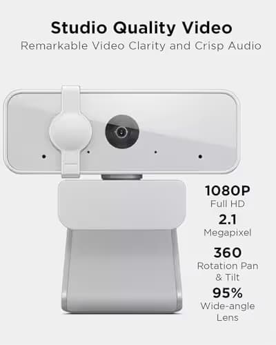 Lenovo HD 1080p Webcam (300 FHD) - Monitor Camera with 95° Wide Angle, 360° Rotation Pan & Tilt, Dual Microphones – Attachable Desktop Cam with Privacy Shutter for Remote Work, Streaming & Gaming image