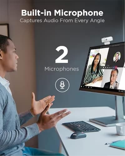 Lenovo HD 1080p Webcam (300 FHD) - Monitor Camera with 95° Wide Angle, 360° Rotation Pan & Tilt, Dual Microphones – Attachable Desktop Cam with Privacy Shutter for Remote Work, Streaming & Gaming image