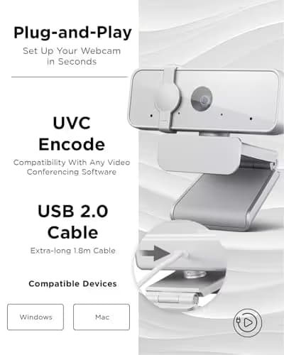 Lenovo HD 1080p Webcam (300 FHD) - Monitor Camera with 95° Wide Angle, 360° Rotation Pan & Tilt, Dual Microphones – Attachable Desktop Cam with Privacy Shutter for Remote Work, Streaming & Gaming image