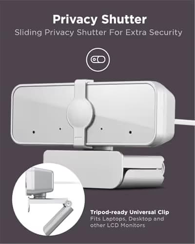 Lenovo HD 1080p Webcam (300 FHD) - Monitor Camera with 95° Wide Angle, 360° Rotation Pan & Tilt, Dual Microphones – Attachable Desktop Cam with Privacy Shutter for Remote Work, Streaming & Gaming image