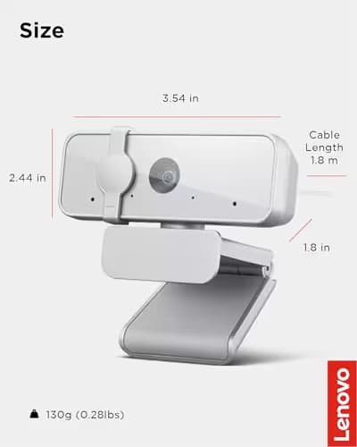 Lenovo HD 1080p Webcam (300 FHD) - Monitor Camera with 95° Wide Angle, 360° Rotation Pan & Tilt, Dual Microphones – Attachable Desktop Cam with Privacy Shutter for Remote Work, Streaming & Gaming image