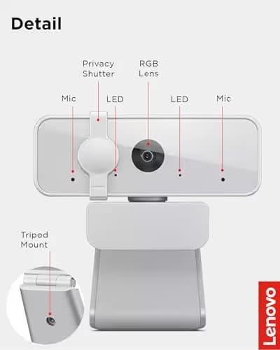 Lenovo HD 1080p Webcam (300 FHD) - Monitor Camera with 95° Wide Angle, 360° Rotation Pan & Tilt, Dual Microphones – Attachable Desktop Cam with Privacy Shutter for Remote Work, Streaming & Gaming image