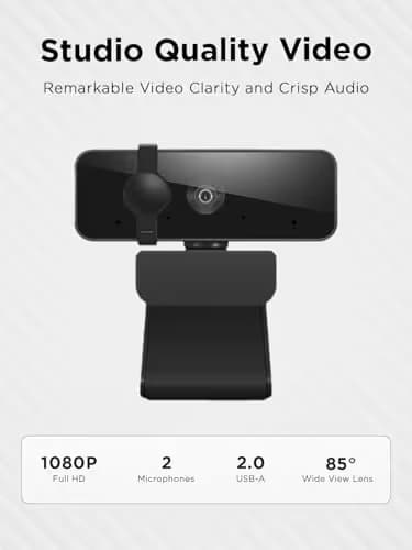 Lenovo 310 FHD Webcam, 1080p, FHD Resolution @30 FPS, Plug-and Play USB Connectivity, 1.8M Cable, 2 Integrated Microphones, External Privacy Shutter, Black image