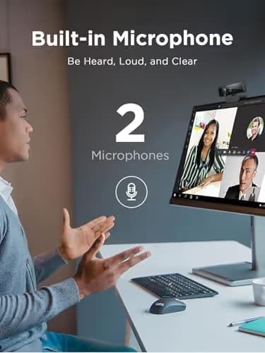 Lenovo 310 FHD Webcam, 1080p, FHD Resolution @30 FPS, Plug-and Play USB Connectivity, 1.8M Cable, 2 Integrated Microphones, External Privacy Shutter, Black image