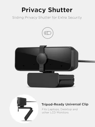 Lenovo 310 FHD Webcam, 1080p, FHD Resolution @30 FPS, Plug-and Play USB Connectivity, 1.8M Cable, 2 Integrated Microphones, External Privacy Shutter, Black image