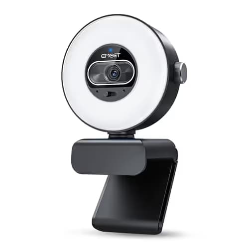 EMEET S600L 4K Webcam for Streaming with Ring Light, 4 Lighting Modes, Rainbow Effect, 1/2" Sensor, AI Imaging, 0.2S PDAF, 2 Mics, Dial Control, 4K Webcam with Light for OBS/Twitch/YouTube/Zoom/PC/Mac image