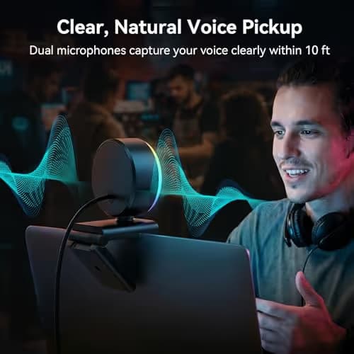 EMEET S600L 4K Webcam for Streaming with Ring Light, 4 Lighting Modes, Rainbow Effect, 1/2" Sensor, AI Imaging, 0.2S PDAF, 2 Mics, Dial Control, 4K Webcam with Light for OBS/Twitch/YouTube/Zoom/PC/Mac image