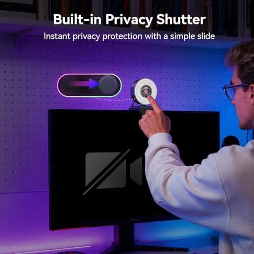 EMEET S600L 4K Webcam for Streaming with Ring Light, 4 Lighting Modes, Rainbow Effect, 1/2" Sensor, AI Imaging, 0.2S PDAF, 2 Mics, Dial Control, 4K Webcam with Light for OBS/Twitch/YouTube/Zoom/PC/Mac image