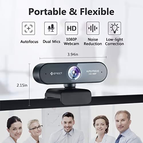 1080P Webcam with Microphone, eMeet Nova AutoFocus HD Webcam, 96°View Web Camera w/ 2 De-Noise Mics for Laptop/Desktop, Plug & Play USB Streaming Computer Camera for Conference/Calling/Teaching/Gaming image