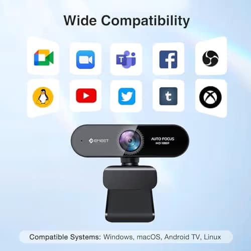 1080P Webcam with Microphone, eMeet Nova AutoFocus HD Webcam, 96°View Web Camera w/ 2 De-Noise Mics for Laptop/Desktop, Plug & Play USB Streaming Computer Camera for Conference/Calling/Teaching/Gaming image