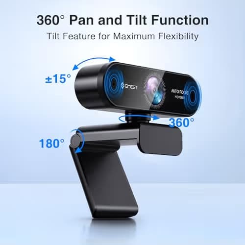 1080P Webcam with Microphone, eMeet Nova AutoFocus HD Webcam, 96°View Web Camera w/ 2 De-Noise Mics for Laptop/Desktop, Plug & Play USB Streaming Computer Camera for Conference/Calling/Teaching/Gaming image