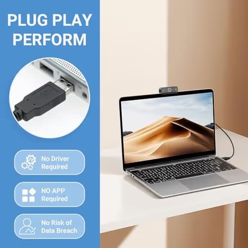 Xweiryn Webcam for PC, HD 1080P USB Plug-and-Play Computer Web Camera, High Definition Webcam for Desktop Laptop, Ideal for Online Class, Video Conference, Live Streaming & Gaming image