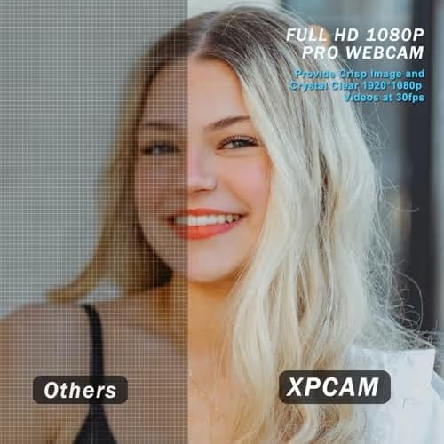 XPCAM Full HD 1080P Webcam with Privacy Shutter and Tripod, Pro Streaming Web Camera with Microphone, Widescreen USB Computer Camera for Laptop Desktop Mac image