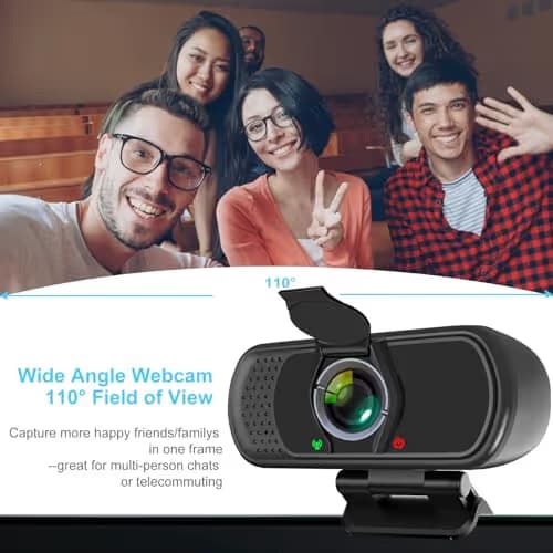 XPCAM Full HD 1080P Webcam with Privacy Shutter and Tripod, Pro Streaming Web Camera with Microphone, Widescreen USB Computer Camera for Laptop Desktop Mac image