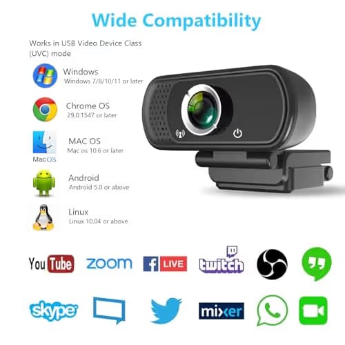 XPCAM Full HD 1080P Webcam with Privacy Shutter and Tripod, Pro Streaming Web Camera with Microphone, Widescreen USB Computer Camera for Laptop Desktop Mac image