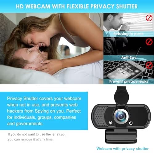 XPCAM Full HD 1080P Webcam with Privacy Shutter and Tripod, Pro Streaming Web Camera with Microphone, Widescreen USB Computer Camera for Laptop Desktop Mac image