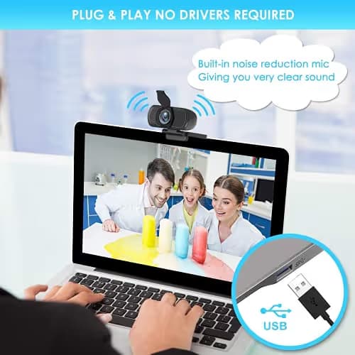 XPCAM Full HD 1080P Webcam with Privacy Shutter and Tripod, Pro Streaming Web Camera with Microphone, Widescreen USB Computer Camera for Laptop Desktop Mac image