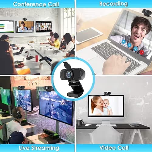 XPCAM Full HD 1080P Webcam with Privacy Shutter and Tripod, Pro Streaming Web Camera with Microphone, Widescreen USB Computer Camera for Laptop Desktop Mac image