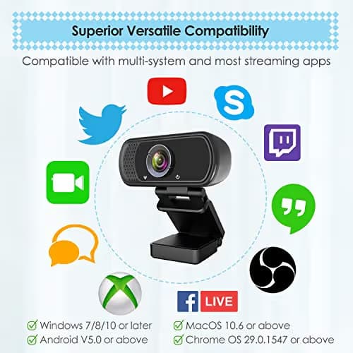 ToLuLu 1080P Webcam with Microphone, HD Webcam Web Camera with Tripod Stand, Widescreen USB Computer Camera, Streaming Mic Web cam for Online Calling/Conferencing,Facetime/YouTube Desktop Laptop PC image