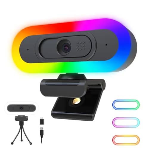 ToLuLu Streaming Webcam 2K 50FPS Web Cam, LED RGB Webcam with Microphone and Light, Autofocus Computer Camera with Cover and Tripod, Plug-Play USB Web cam for PC Desktop/MacBook Gaming Video Calling main image