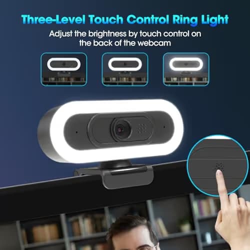 ToLuLu Streaming Webcam 2K 50FPS Web Cam, LED RGB Webcam with Microphone and Light, Autofocus Computer Camera with Cover and Tripod, Plug-Play USB Web cam for PC Desktop/MacBook Gaming Video Calling image