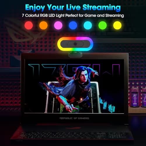 ToLuLu Streaming Webcam 2K 50FPS Web Cam, LED RGB Webcam with Microphone and Light, Autofocus Computer Camera with Cover and Tripod, Plug-Play USB Web cam for PC Desktop/MacBook Gaming Video Calling image