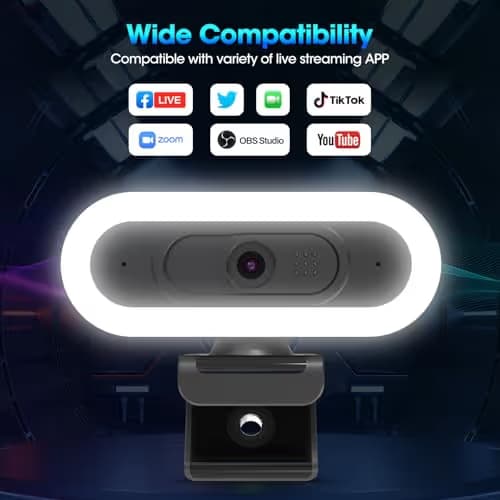 ToLuLu Streaming Webcam 2K 50FPS Web Cam, LED RGB Webcam with Microphone and Light, Autofocus Computer Camera with Cover and Tripod, Plug-Play USB Web cam for PC Desktop/MacBook Gaming Video Calling image