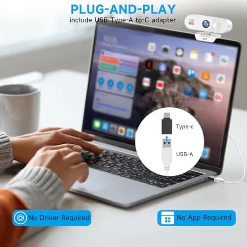 AOC White 4k Webcam for PC with Microphone, Computer Camera with Noise Cancellation, Privacy Cover, 99° FOV, Plug & Play USB Webcam for Streaming, Conferencing, Zoom, Skype, Facetime image