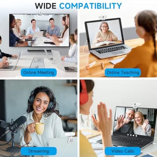 AOC White 4k Webcam for PC with Microphone, Computer Camera with Noise Cancellation, Privacy Cover, 99° FOV, Plug & Play USB Webcam for Streaming, Conferencing, Zoom, Skype, Facetime image
