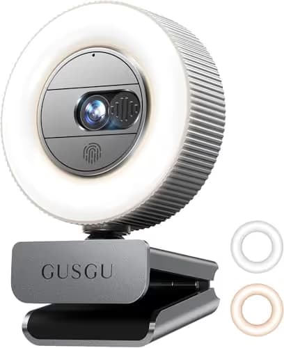 GUSGU 2K QHD Webcam with Microphone and Ring Light, G910 Web Camera Privacy Cover, USB Plug&Play Computer Camera for PC/Desktop/Laptop/Mac, Streaming Camera for Video Conferencing main image