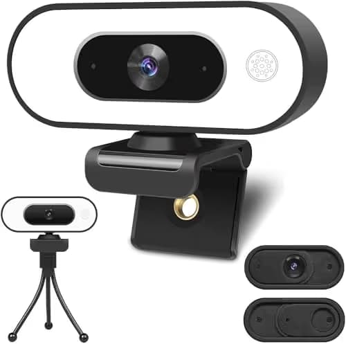 Webcam with Ring Light Microphone - Streaming Web Camera, 1080P Full HD Pro Camera for PC Mac Laptop Desktop, USB Computer Webcam with Privacy Cover and Tripod for Zoom Meeting Skype Teams Twitch image