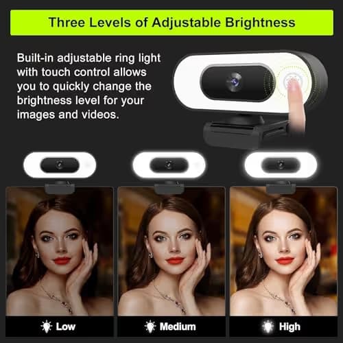 Webcam with Ring Light Microphone - Streaming Web Camera, 1080P Full HD Pro Camera for PC Mac Laptop Desktop, USB Computer Webcam with Privacy Cover and Tripod for Zoom Meeting Skype Teams Twitch image