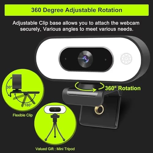 Webcam with Ring Light Microphone - Streaming Web Camera, 1080P Full HD Pro Camera for PC Mac Laptop Desktop, USB Computer Webcam with Privacy Cover and Tripod for Zoom Meeting Skype Teams Twitch image