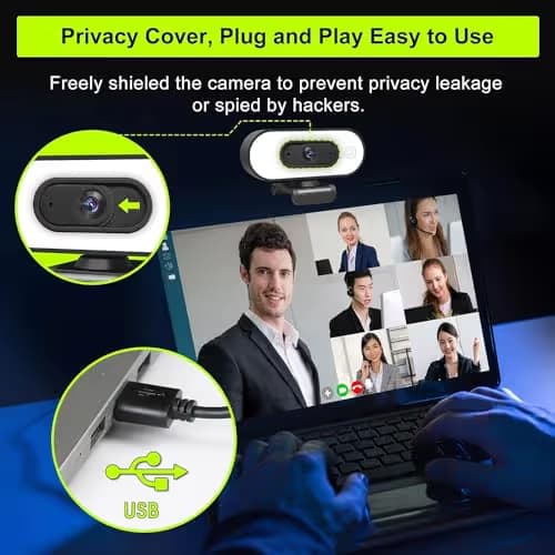 Webcam with Ring Light Microphone - Streaming Web Camera, 1080P Full HD Pro Camera for PC Mac Laptop Desktop, USB Computer Webcam with Privacy Cover and Tripod for Zoom Meeting Skype Teams Twitch image