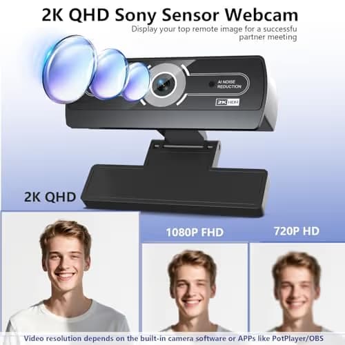 2K Webcam for PC - 2K Ultra HD Computer Camera with PDAF Autofocus, AI Noise-Canceling Mic, USB Plug & Play, 92° FOV & Auto Lighting Correction for Laptop & Desktop (​Social Streaming Video Call​)​ image