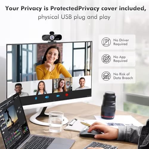 Gohero Full HD 1080P Video Webcam, Noise Cancellation, Privacy Cover, Wide-Angle Lens, Auto Light Correction, Plug & Play USB Webcam for Laptop, Desktop, PC, Mac, Zoom, Skype Pro Series image