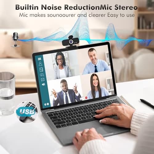 Gohero Full HD 1080P Video Webcam, Noise Cancellation, Privacy Cover, Wide-Angle Lens, Auto Light Correction, Plug & Play USB Webcam for Laptop, Desktop, PC, Mac, Zoom, Skype Pro Series image