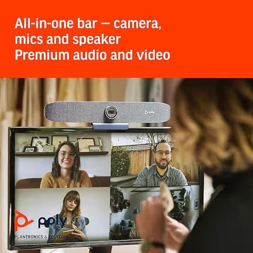 Poly Studio P15 Personal Video Bar (Plantronics + Polycom) - 4K Video Quality - Camera, Microphones & Speaker Solution with Premium Audio & Video - Certified for Zoom and Teams image