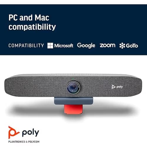 Poly Studio P15 Personal Video Bar (Plantronics + Polycom) - 4K Video Quality - Camera, Microphones & Speaker Solution with Premium Audio & Video - Certified for Zoom and Teams image