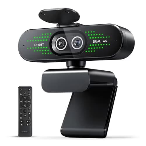 EMEET NOVA 4K Dual-Camera 4K Webcam for PC, Wide-Angle and Telephoto Cameras, Max 11X Hybrid Zoom, PDAF Focus, Remote Control, RGB Lights, Webcam with Microphone for Business or Personal Online Calls image