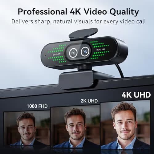 EMEET NOVA 4K Dual-Camera 4K Webcam for PC, Wide-Angle and Telephoto Cameras, Max 11X Hybrid Zoom, PDAF Focus, Remote Control, RGB Lights, Webcam with Microphone for Business or Personal Online Calls image
