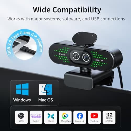 EMEET NOVA 4K Dual-Camera 4K Webcam for PC, Wide-Angle and Telephoto Cameras, Max 11X Hybrid Zoom, PDAF Focus, Remote Control, RGB Lights, Webcam with Microphone for Business or Personal Online Calls image